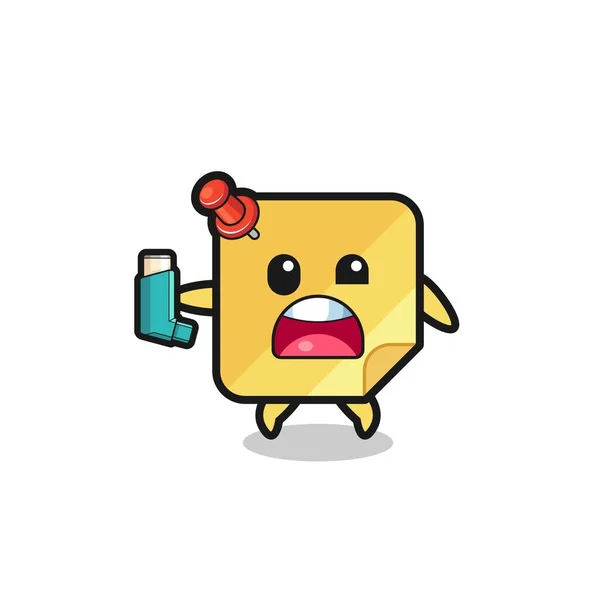 Sticky Notes Mascot Having Asthma While Holding Inhaler Cute Design —  Vetores de Stock