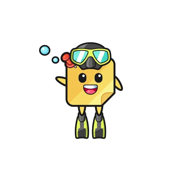 Sticky Notes Diver Cartoon Character Cute Design — Stockvector