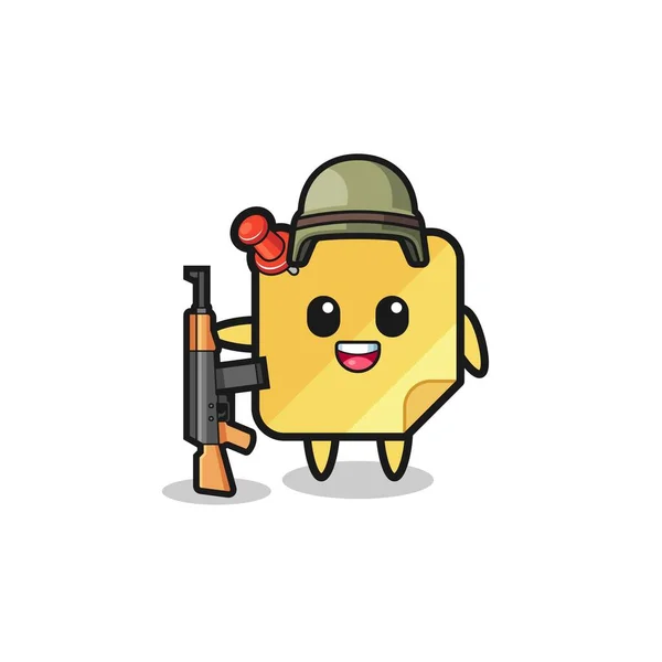 Cute Sticky Notes Mascot Soldier Cute Design — Stok Vektör