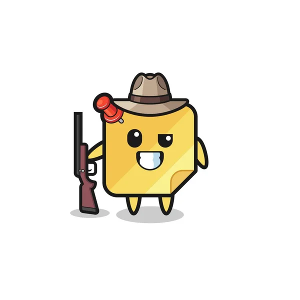 Sticky Notes Hunter Mascot Holding Gun Cute Design — Stock vektor