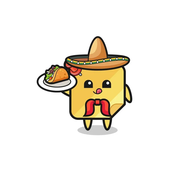 Sticky Notes Mexican Chef Mascot Holding Taco Cute Design — Stock vektor