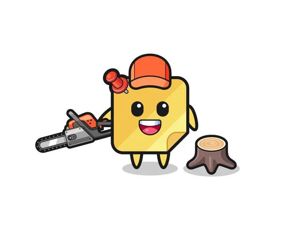 Sticky Notes Lumberjack Character Holding Chainsaw Cute Design — Stock vektor