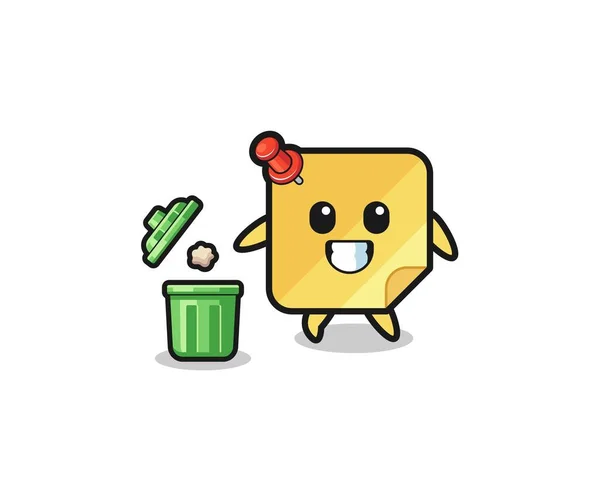 Illustration Sticky Notes Throwing Garbage Trash Can Cute Design — Wektor stockowy