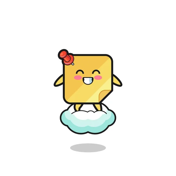 Cute Sticky Notes Illustration Riding Floating Cloud Cute Design — Stockový vektor