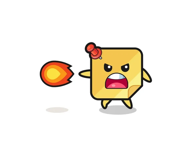 Cute Sticky Notes Mascot Shooting Fire Power Cute Design — 图库矢量图片