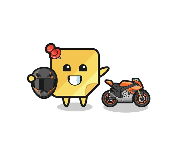 Cute Sticky Notes Cartoon Motorcycle Racer Cute Design — стоковый вектор