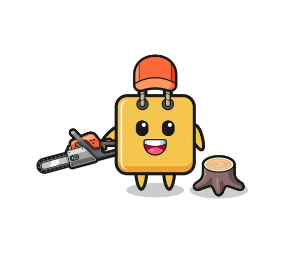 Shopping Bag Lumberjack Character Holding Chainsaw Cute Design — Image vectorielle