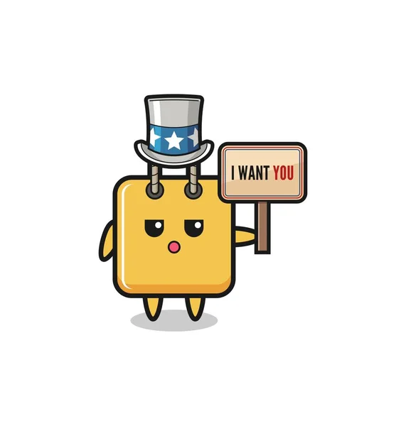 Shopping Bag Cartoon Uncle Sam Holding Banner Want You Cute — 스톡 벡터