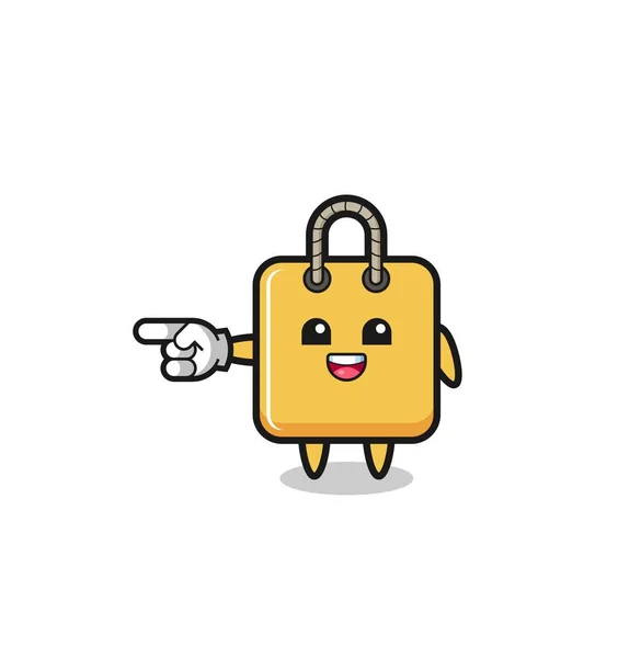 Shopping Bag Cartoon Pointing Left Gesture Cute Design — стоковый вектор