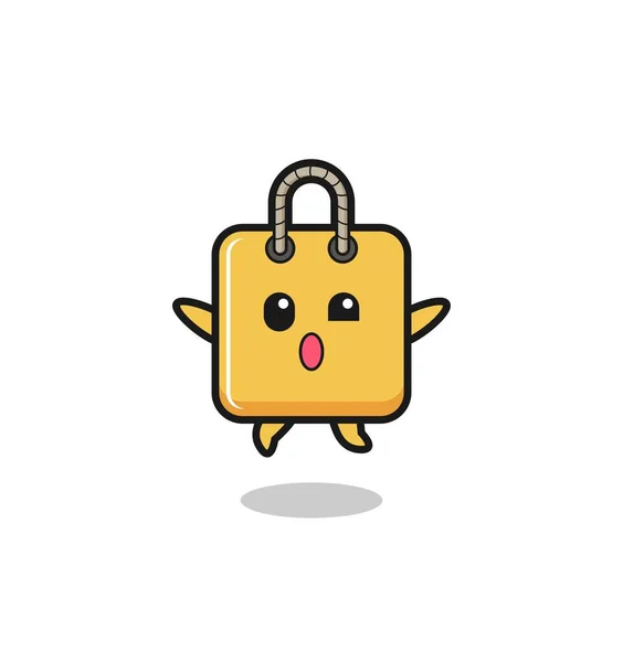 Shopping Bag Character Jumping Gesture Cute Design — ストックベクタ