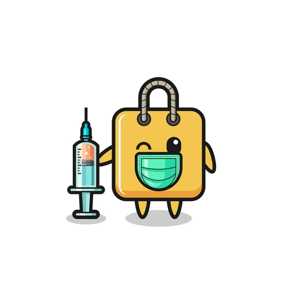 Shopping Bag Mascot Vaccinator Cute Design — Vector de stock