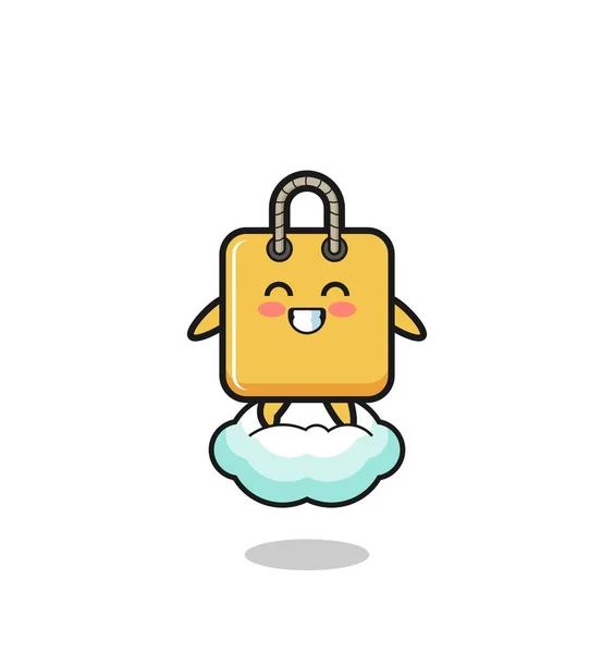 Cute Shopping Bag Illustration Riding Floating Cloud Cute Design — Image vectorielle