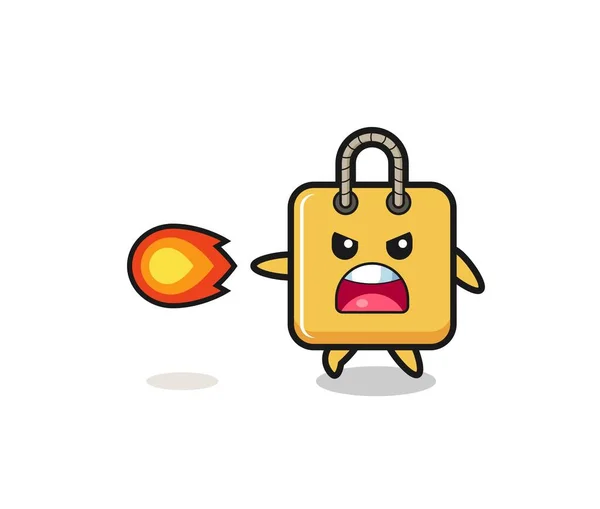 Cute Shopping Bag Mascot Shooting Fire Power Cute Design — Vetor de Stock