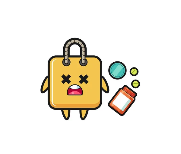 Illustration Overdose Shopping Bag Character Cute Design — Stockvector