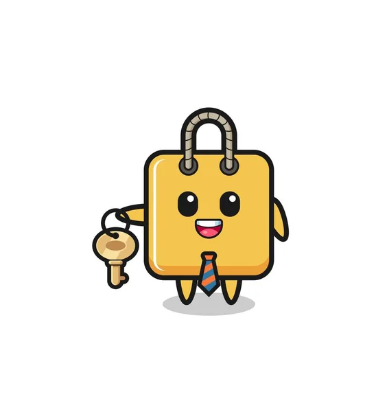 Cute Shopping Bag Real Estate Agent Mascot Cute Design —  Vetores de Stock