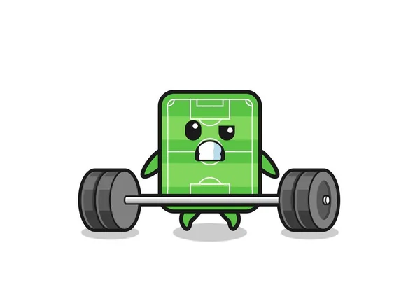 Dibujos Animados Campo Fútbol Levantando Una Barra Lindo Diseño — Vector de stock