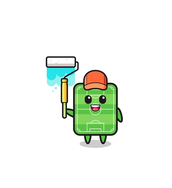 Football Field Painter Mascot Paint Roller Cute Design — Image vectorielle