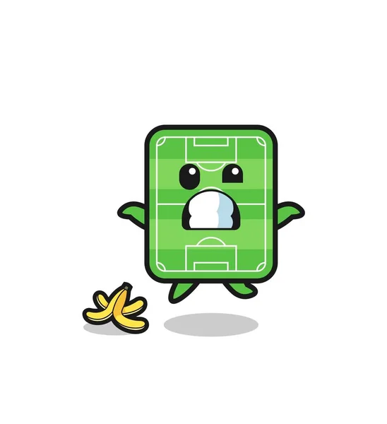 Football Field Cartoon Slip Banana Peel Cute Design — Stock Vector