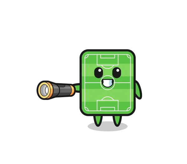 Football Field Mascot Holding Flashlight Cute Design — Stockvektor