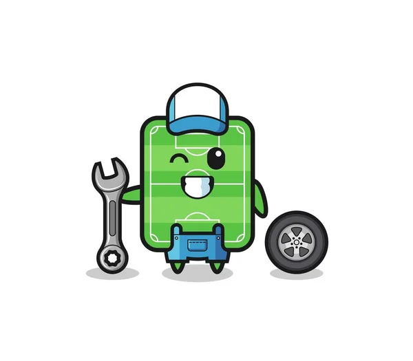 Football Field Character Mechanic Mascot Cute Design — Stock vektor