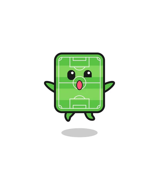 Football Field Character Jumping Gesture Cute Design — Vetor de Stock