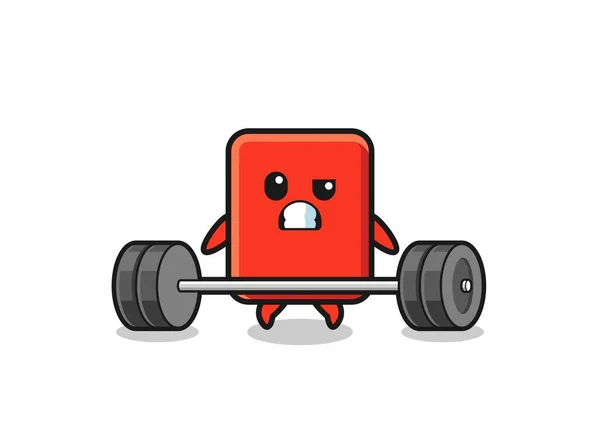 Cartoon Red Card Lifting Barbell Cute Design — Wektor stockowy