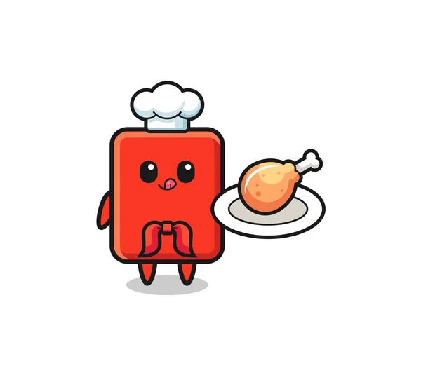 Red Card Fried Chicken Chef Cartoon Character Cute Design — Stockvektor