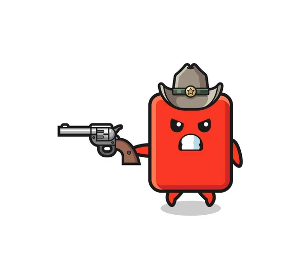 Red Card Cowboy Shooting Gun Cute Design — Stockvektor