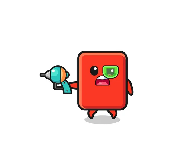 Cute Red Card Holding Future Gun Cute Design — Stockvector