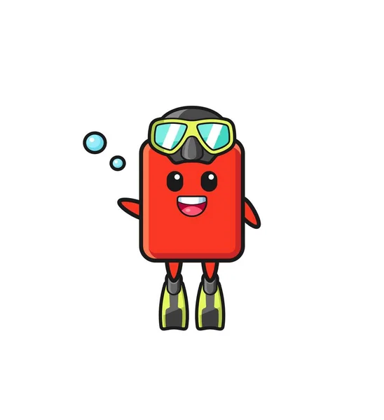 Red Card Diver Cartoon Character Cute Design — Vetor de Stock