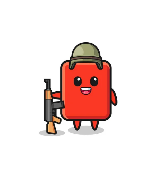 Mascota Linda Tarjeta Roja Como Soldado Lindo Diseño — Vector de stock