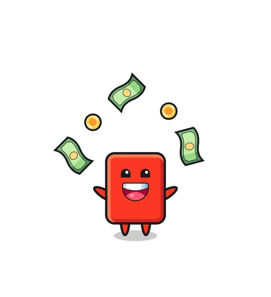 Illustration Red Card Catching Money Falling Sky Cute Design — Stok Vektör