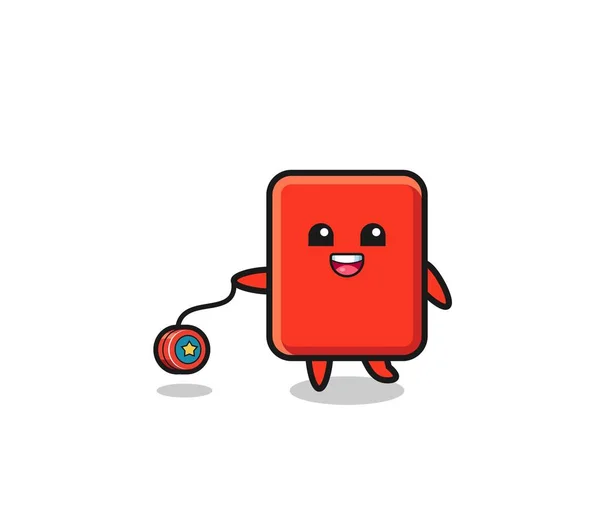 Cartoon Cute Red Card Playing Yoyo Cute Design — Stok Vektör