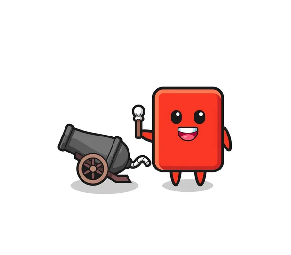 Cute Red Card Shoot Using Cannon Cute Design — стоковый вектор