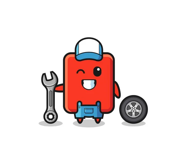 Red Card Character Mechanic Mascot Cute Design — Stockvektor