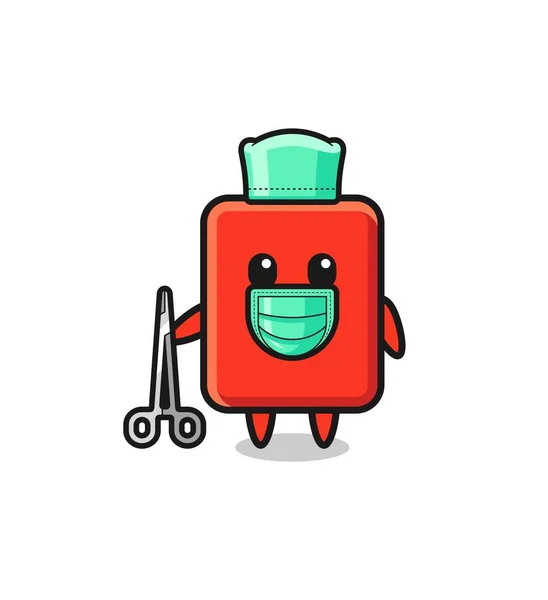 Surgeon Red Card Mascot Character Cute Design — Stockvektor
