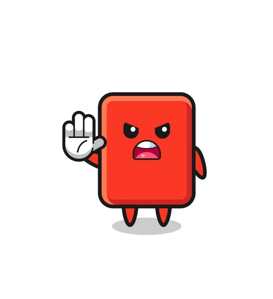 Red Card Character Doing Stop Gesture Cute Design — Vetor de Stock