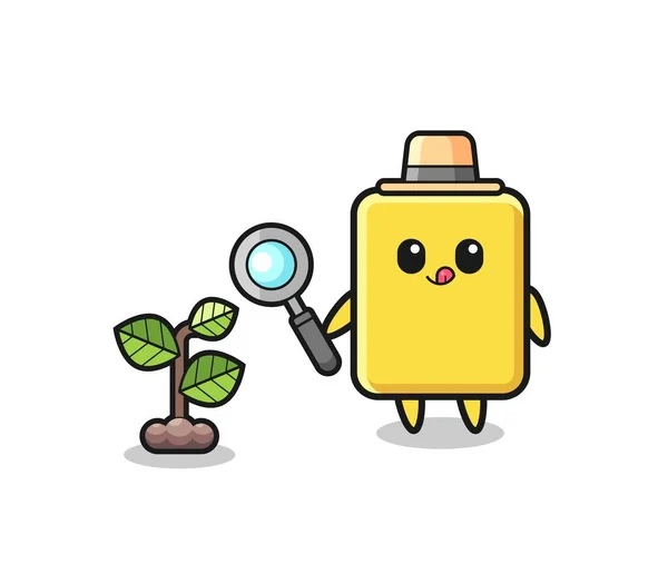 Cute Yellow Card Herbalist Researching Plants Cute Design — Stock Vector