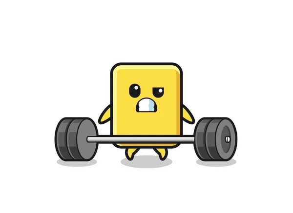 Cartoon Yellow Card Lifting Barbell Cute Design — Stock Vector