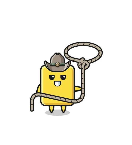 Cow Boy Carton Jaune Avec Corde Lasso Design Mignon — Image vectorielle