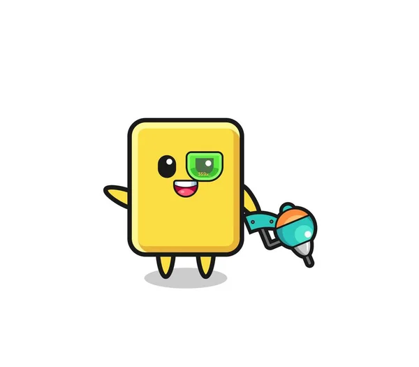 Yellow Card Cartoon Future Warrior Mascot Cute Design — Stok Vektör