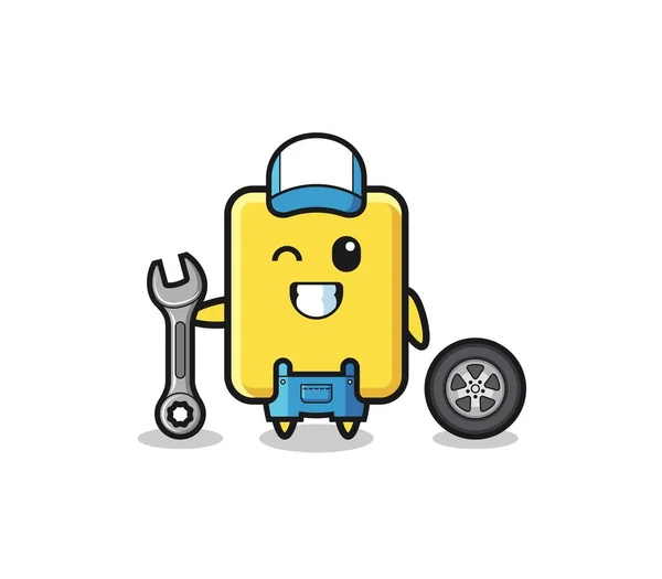 Yellow Card Character Mechanic Mascot Cute Design — Stockvektor