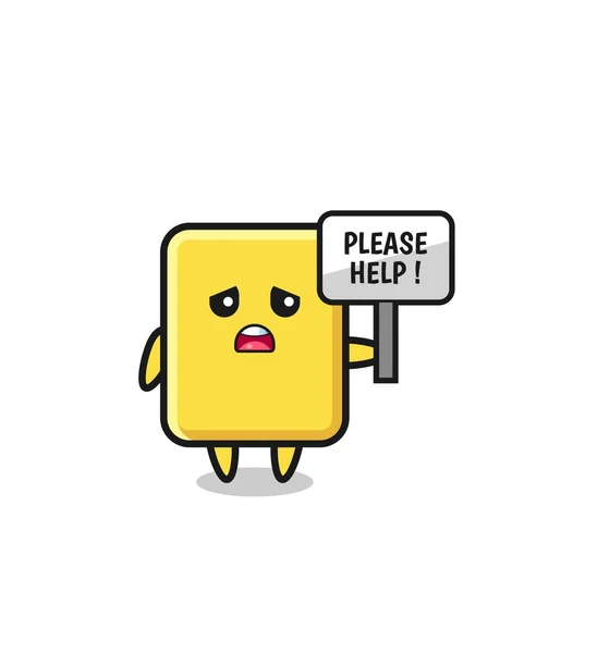 Cute Yellow Card Hold Please Help Banner Cute Design — Stockvektor