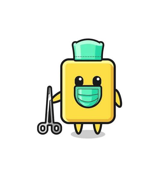 Surgeon Yellow Card Mascot Character Cute Design — Stock vektor