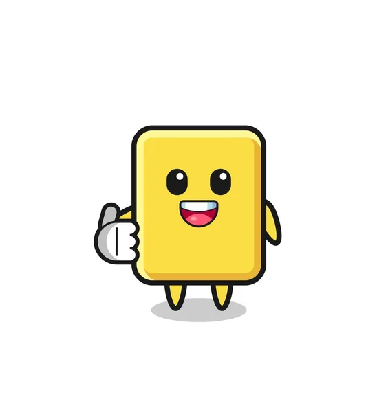 Yellow Card Mascot Doing Thumbs Gesture Cute Design — Vetor de Stock