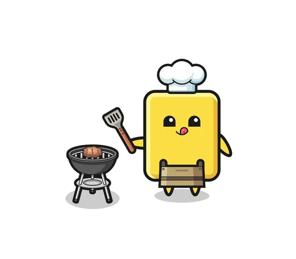 Yellow Card Barbeque Chef Grill Cute Design — ストックベクタ