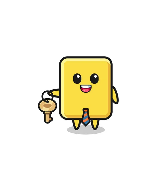 Cute Yellow Card Real Estate Agent Mascot Cute Design — Wektor stockowy