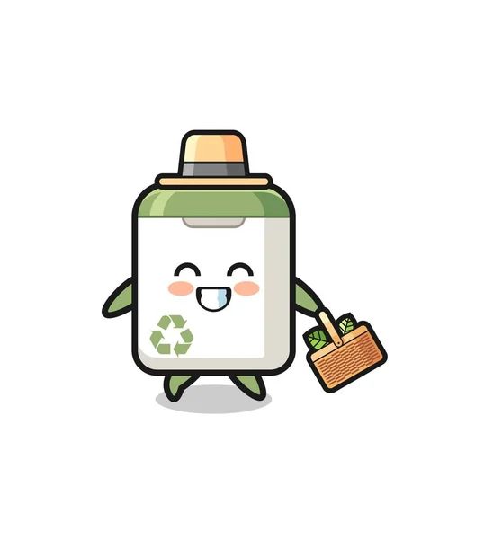 Trash Can Herbalist Character Searching Herbal Cute Design — Stock Vector