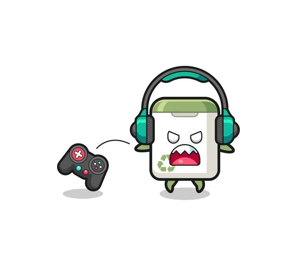 Trash Can Gamer Mascot Angry Cute Design — Vector de stock