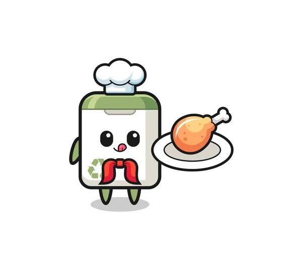 Trash Can Fried Chicken Chef Cartoon Character Cute Design — Stockvektor